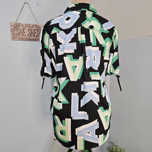 Karl Lagerfeld Top Large Black Spell-out Letter Bungee Short Sleeve Career - Picture 3 of 16